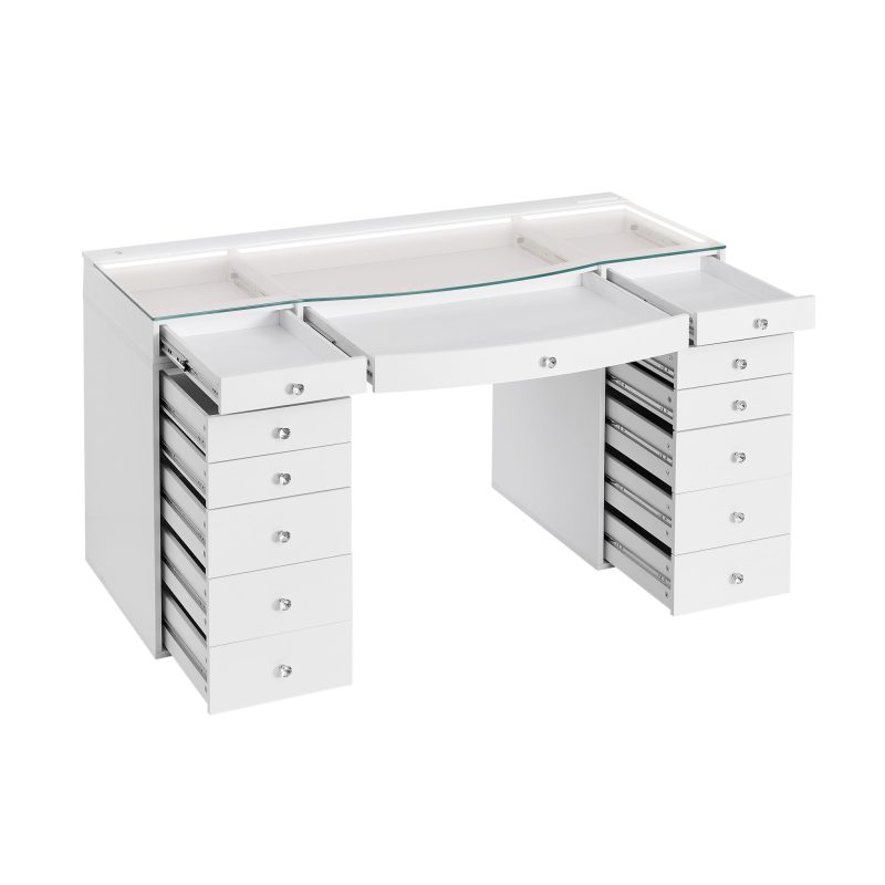 DR089L SlayStation Contour PRO 2.0 Tabletop with LED Light W1500 Outward with 5 drawers QT ON OPEN