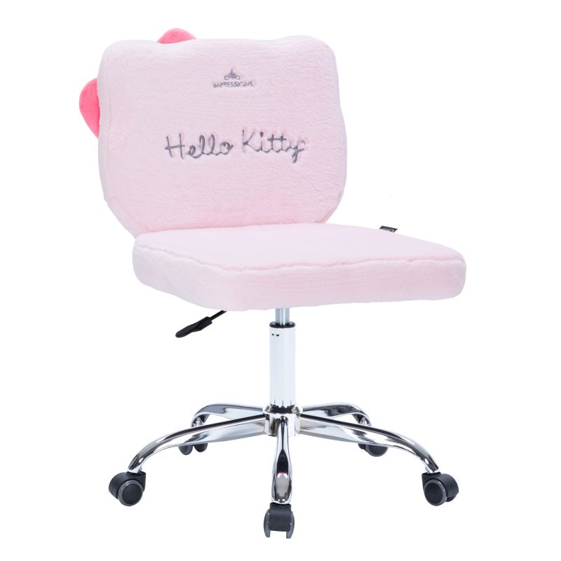 IVFC HK229 TDYPNK HELLO KITTY Teddy Fur Swivel Vanity Chair qt front