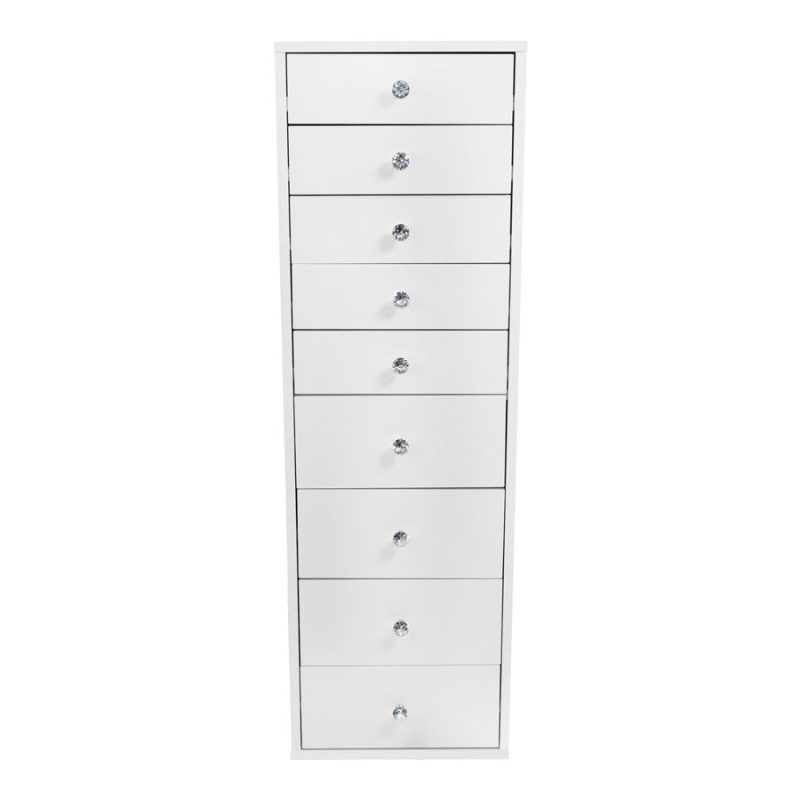 Impressions Vanity SlayStation 9-Drawer Vanity Makeup Storage Units in Classic White with Crystal Knobs