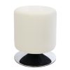 White Quilted Leather Round Ottoman