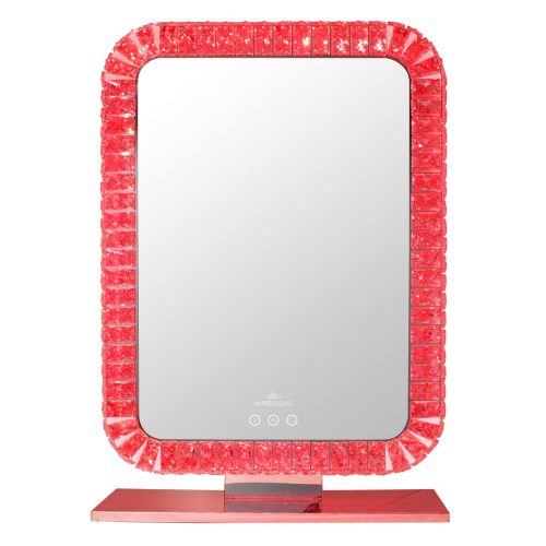 THE BLING COLLECTION PORTRAIT RGB VANITY MIRROR IVVM BLINGPORTDP365 RED LIGHT FRONT