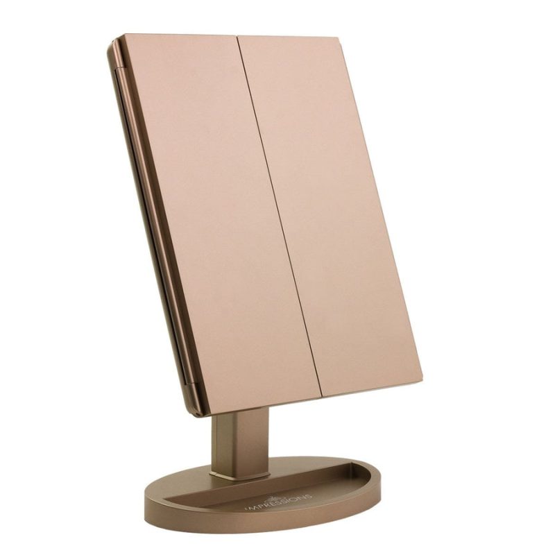 impressions vanity touch trifold xl led makeup mirror champagne gold folded