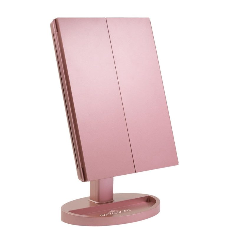 impressions vanity touch trifold xl led makeup mirror rose gold folded