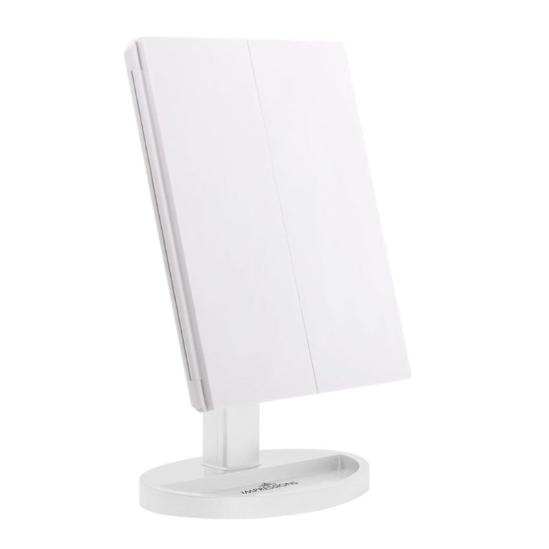 impressions vanity touch trifold xl led makeup mirror white folded