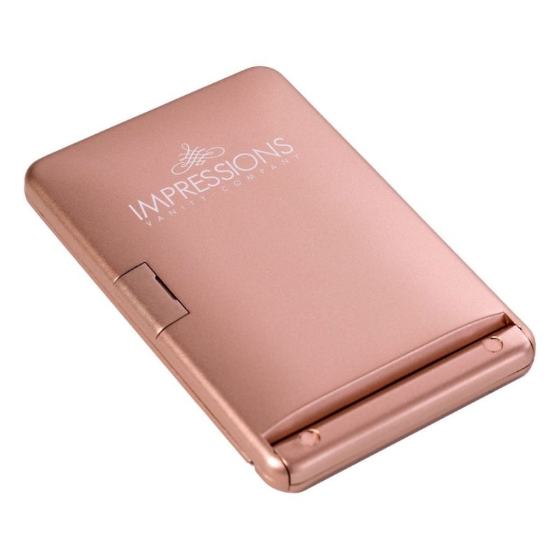 impressions vanity touchup led compact makeup mirror rose gold folded