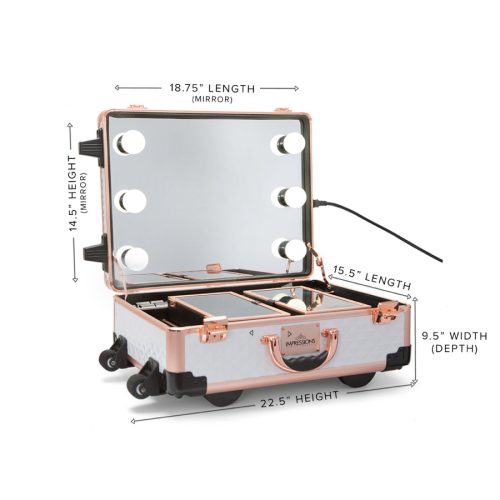 slaycase xls vanity travel train case w stand white rosegold studded